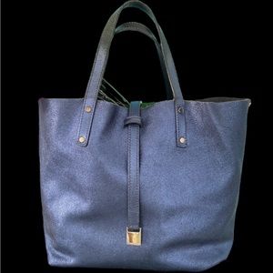 EUC Tiffany & Co. Blue & Silver Reversible Large Suede Tote w/ Detachable Clutch